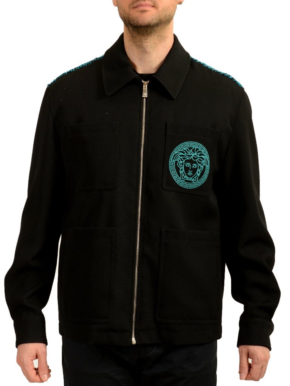 Versace Men's Medusa Logo Print 100% Wool Full Zip Jacket US M IT 50